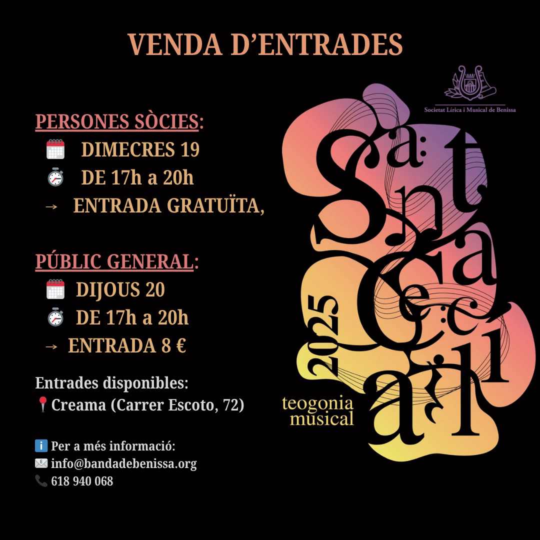 LA BANDA DE BENISSA PRESENTA “TEOGONIA MUSICAL” EL PRÒXIM DISSABTE 29 DE NOVEMBRE DE 2025 1 Post venda dentrades